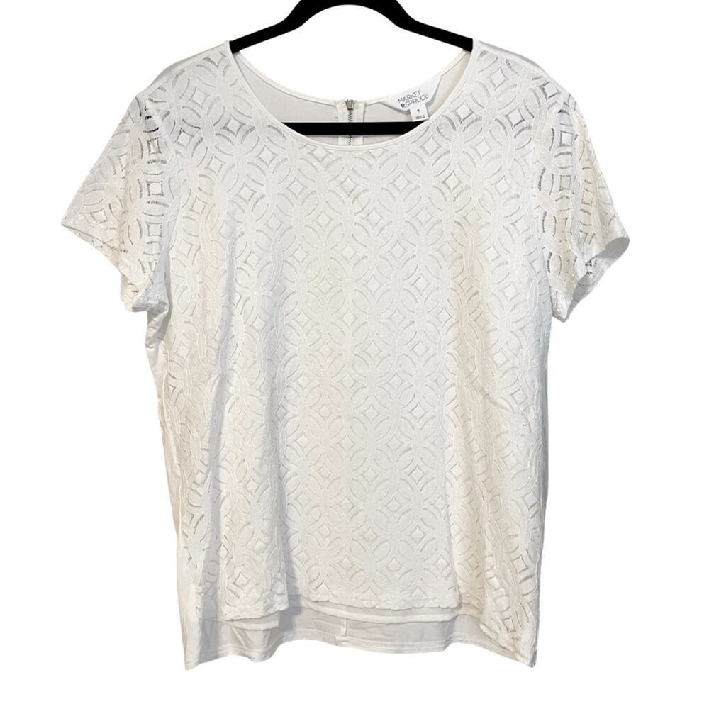 Market & Spruce‎ White Lace Front Shirt Sleeve Top Large